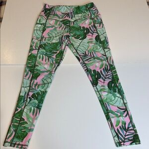 Maven Thread Tropical Leaf Palm Print Women's Leggings, Large